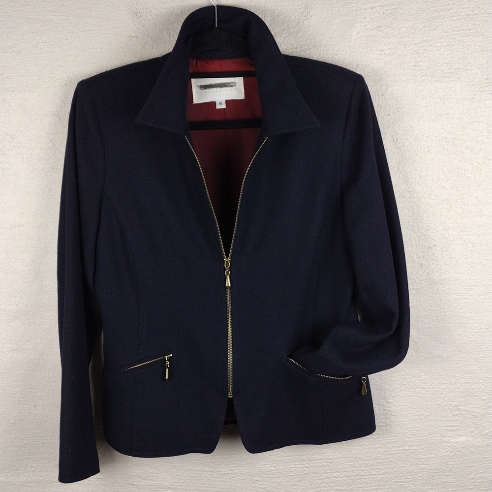 Hugo Buscati Collection Deep Blue Wool Collared Long Sleeve Zip Up Blazer Jacket - Picture 16 of 16
